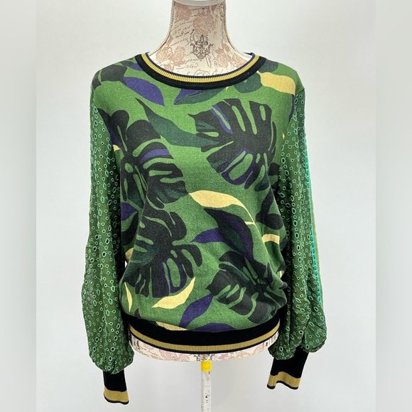 BLANK LONDON for ANTHROPOLOGIE Green and black Monstera knit sweater size S - Picture 9 of 16